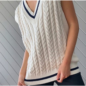 Sunday Best Womens Winston Sweater Vest XS White Cable Knit Oversized Stretch